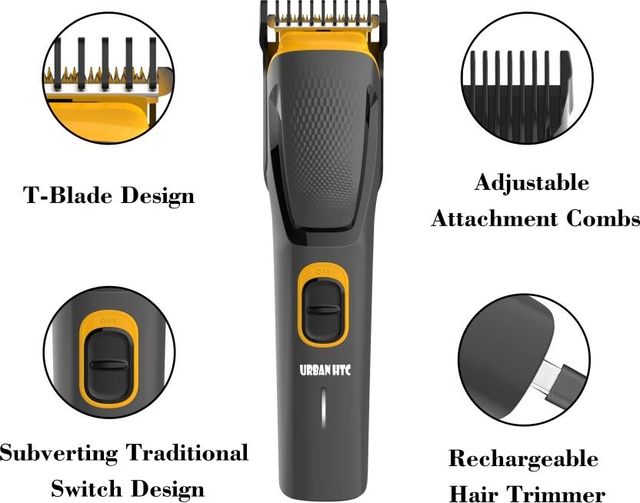 UrbanHTC AT 509 Cordless Professional Hair Trimmer Waterproof Stainless Steel Blade Trimmer 45 min Runtime 5 Length Settings  (Black)