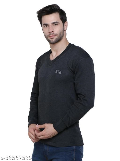 Cotton Thermal Topwear for Men (Black, M)