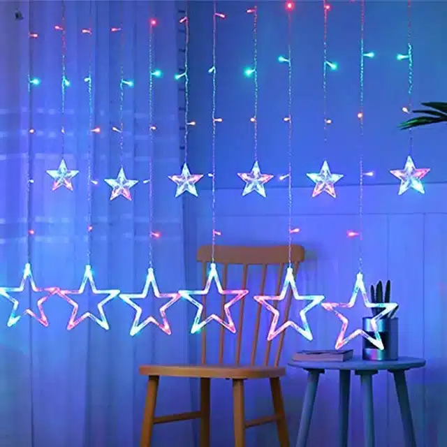 Stars LED Curtain String Lights for Festive Decoration (Multicolor, Set of 1)