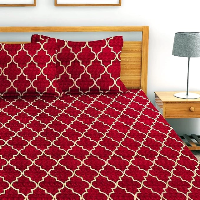 Polycotton Double 3D Printed Flat 180 TC Bedsheet (Pack of 1, Red)