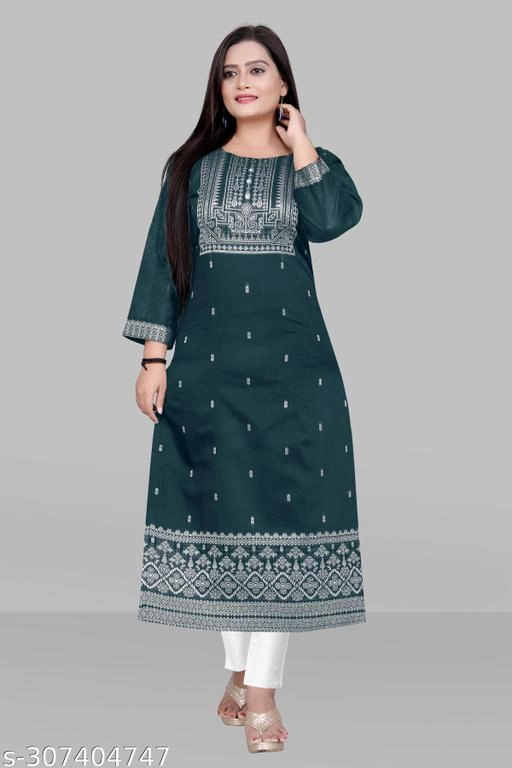 Chanderi Cotton Embroidered Kurti with Pant for Women (Teal, XL)