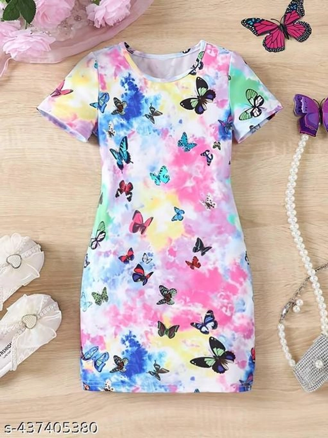 Polyester Dress for Girls (Multicolor, 4-5 Years)