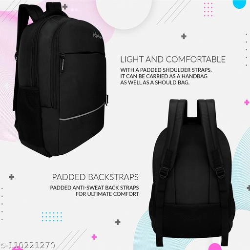 Polyester Backpack for Men & Women (Black & Grey, 35 L)