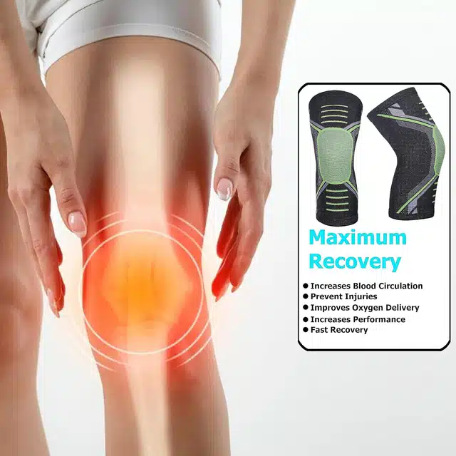 Cotton Elastic Pain Relief Knee Support Sleeves (Green)