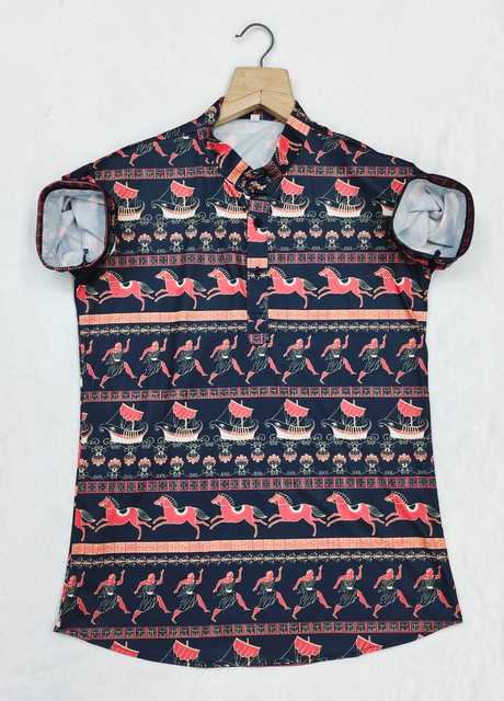 Men Printed Straight Kurta (Navy Blue, L) (T-51)