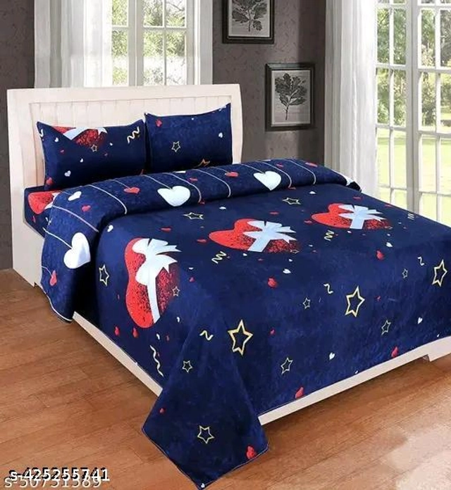 Polycotton King Size Bedsheet with 2 Pillow Covers (Multicolor, 90x100 inches)