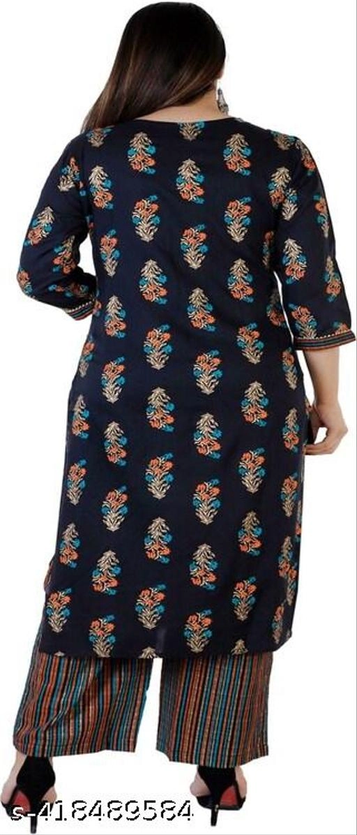 Rayon Printed Kurti with Pant for Women (Black, S)