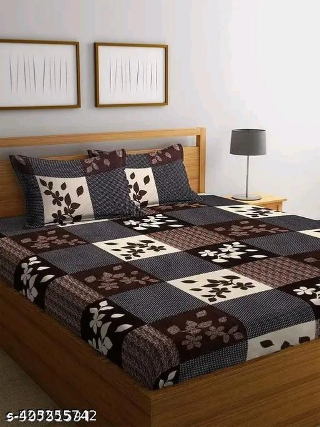 Polycotton Double Size Bedsheet with 2 Pillow Covers (Multicolor, 90x90 inches)