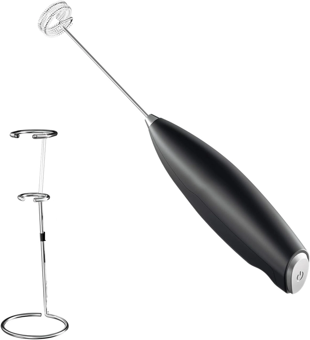 Rechargeable Coffee Beater with Stand (Black & Silver)