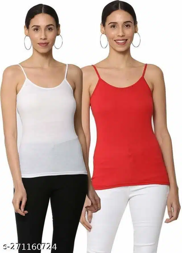 Camisoles for Women (White & Red, S) (Pack of 2)