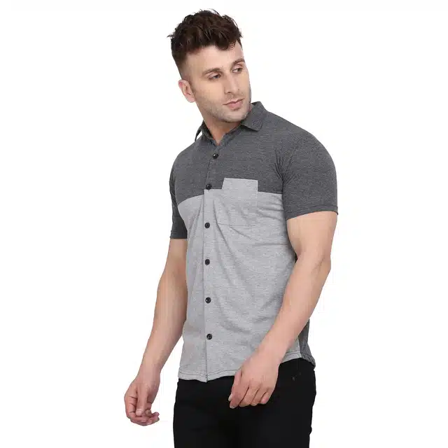 Men Solid Short Sleeves Shirt (Grey, L) (RSC-300)