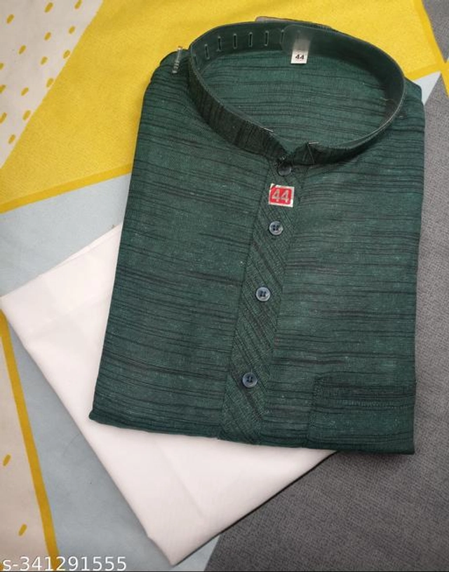 Khadi Cotton Solid Kurta with Pyjama for Men (Bottle Green & White, M)