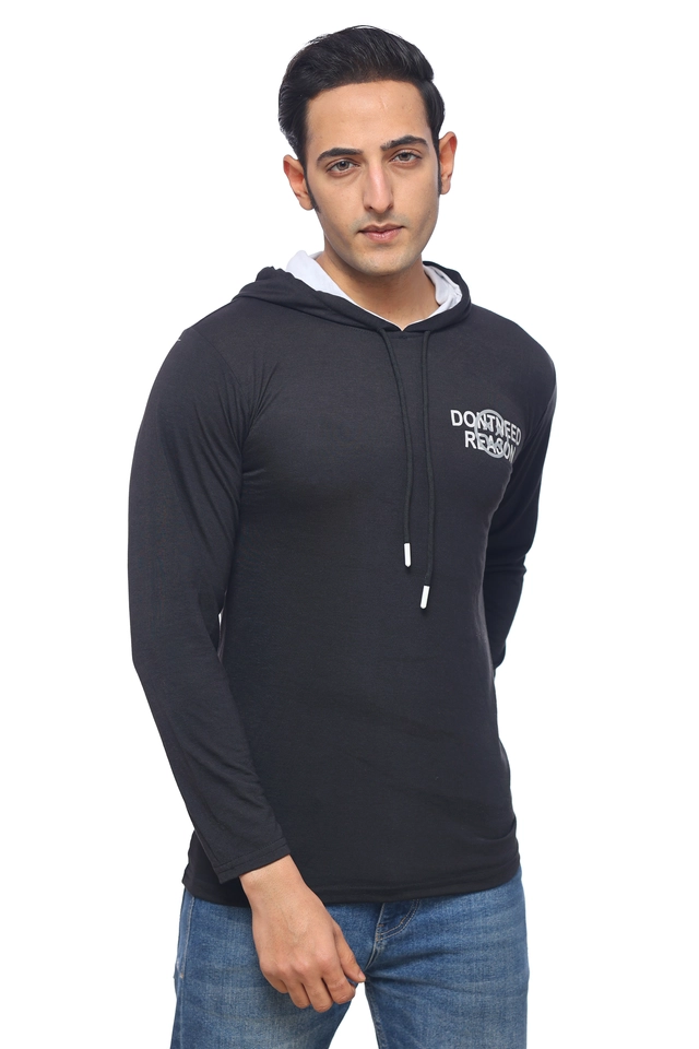 Polycotton Printed Hoodie for Men (Black, M)