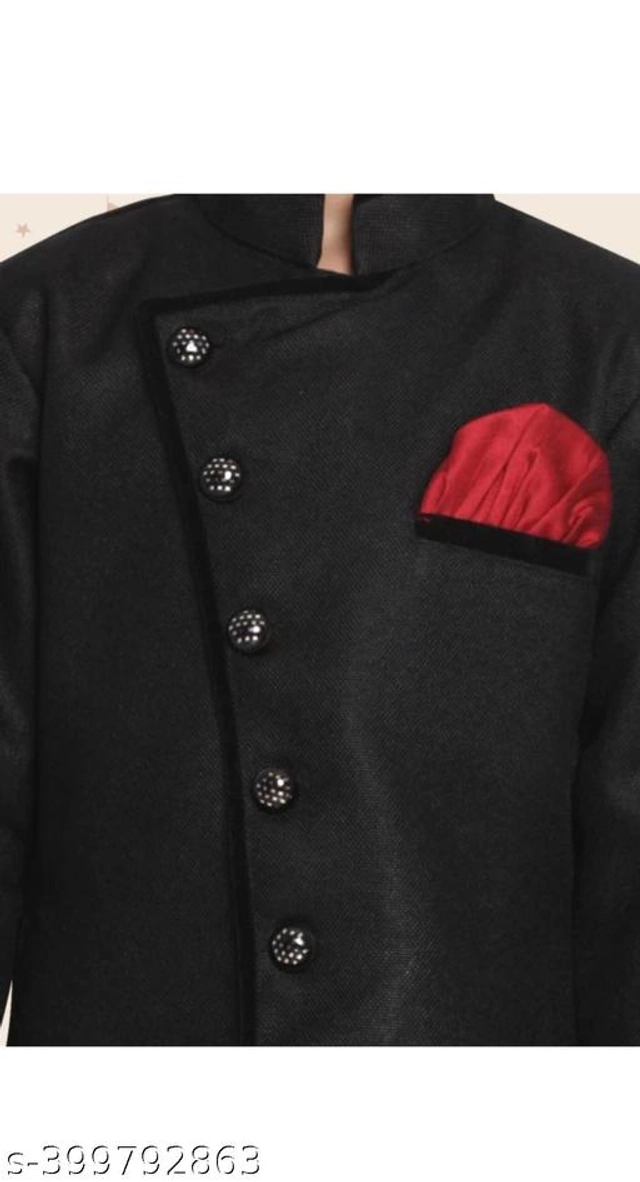 Cotton Blend Sherwani for Boys (Red & Black, 3-6 Months)