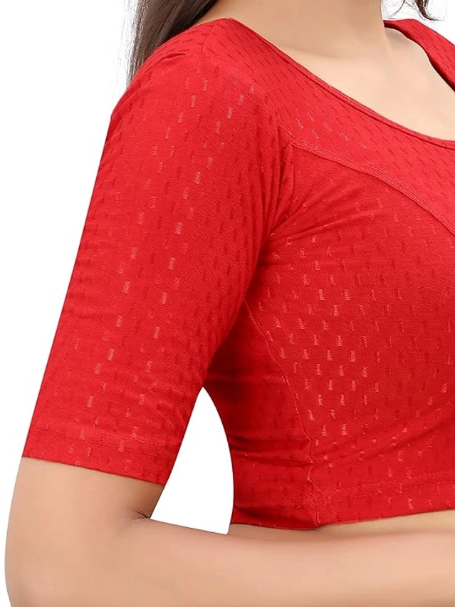 Lycra Solid Stretchable Stitched Blouse for Women (Red, 30)