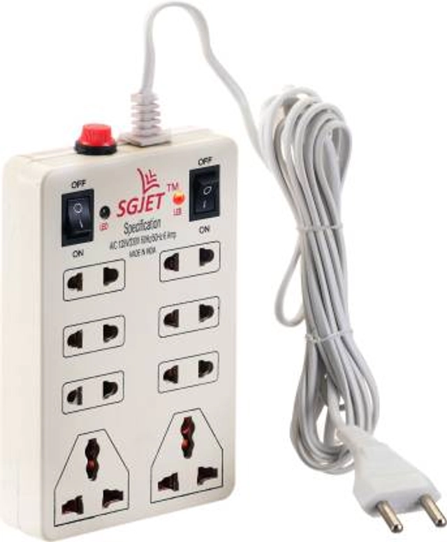 SGJET 8 Socket 2 Switchs Extension Board -  (White, 2 mtr, pack of 1)