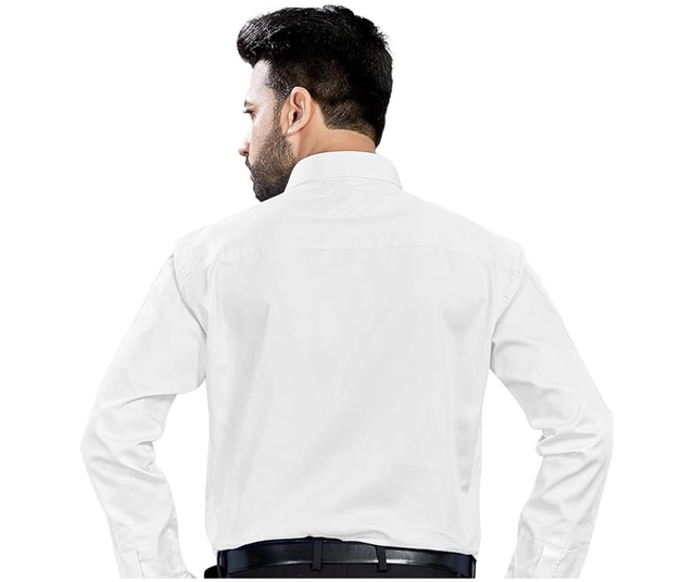 Full Sleeves Solid Shirt for Men (White, M)