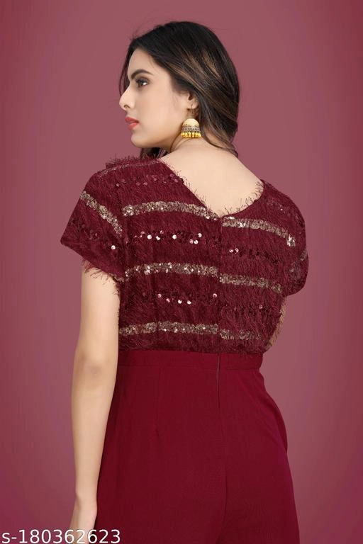 Lycra Embellished Jumpsuit for Women (Maroon, XS)