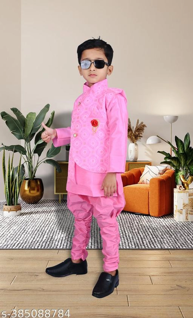 Cotton Blend Sherwani for Boys (Pink, 6-9 Months)