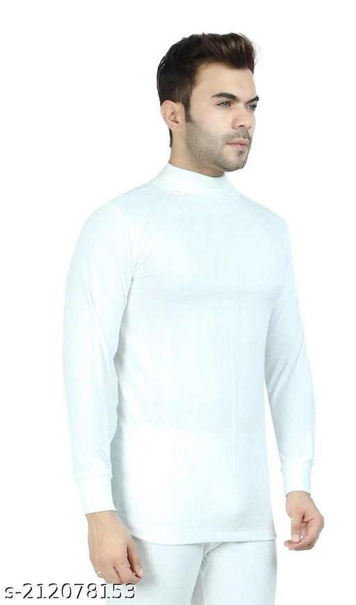 Cotton Blend Thermal Topwear for Men (White, M)