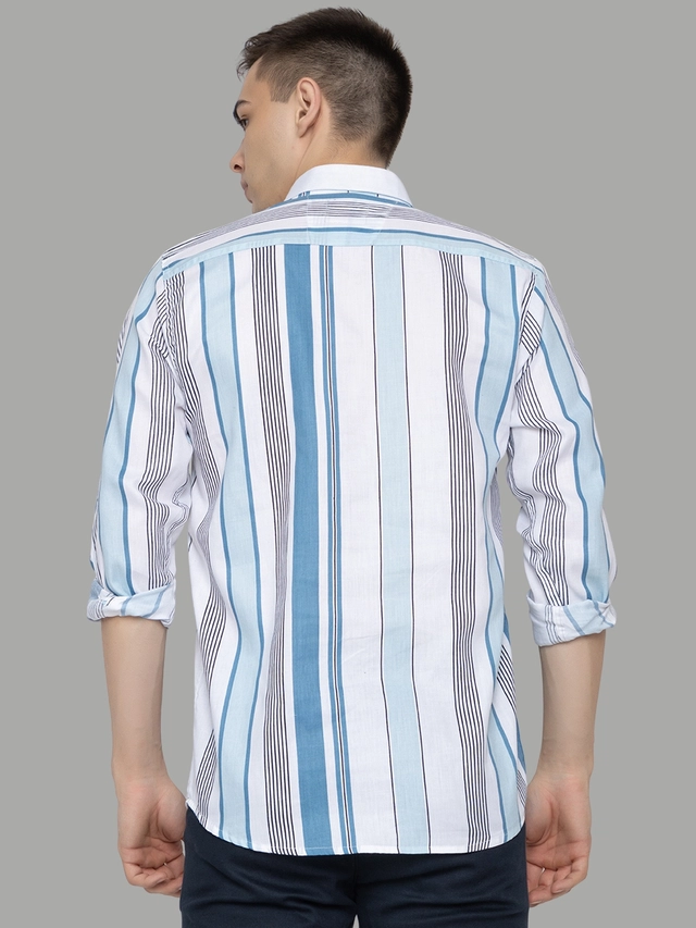 Full Sleeves Striped Shirt for Men (Blue, M)