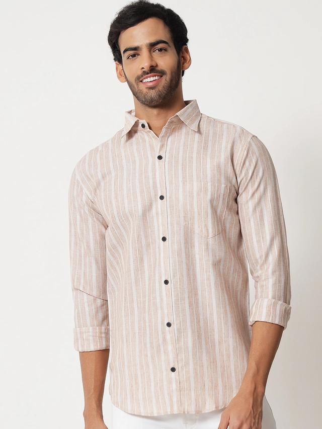 Full Sleeves Striped Shirt for Men (Peach, S)