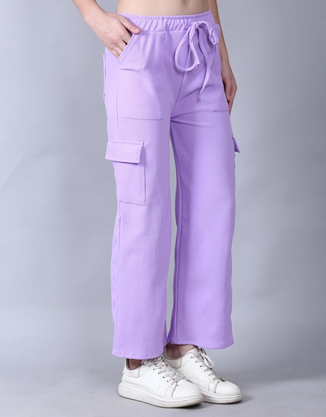 Cotton Blend Regular Fit Cargo Pant for Women (Lavendar, 28)