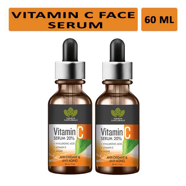 Haria Naturals Vitamin C Professional Anti-Aging & Wrinkle Reducer-Skin Clearing Face Serum-Brightens Skin Tone, Reduces Wrinkes, Fine Line & Repairs Sun Damage (60 ml) (Pack of 2) (B-14660)