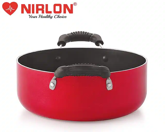 Aluminium Non Stick Casserole with Handle (Red & Black, 2.1 L)