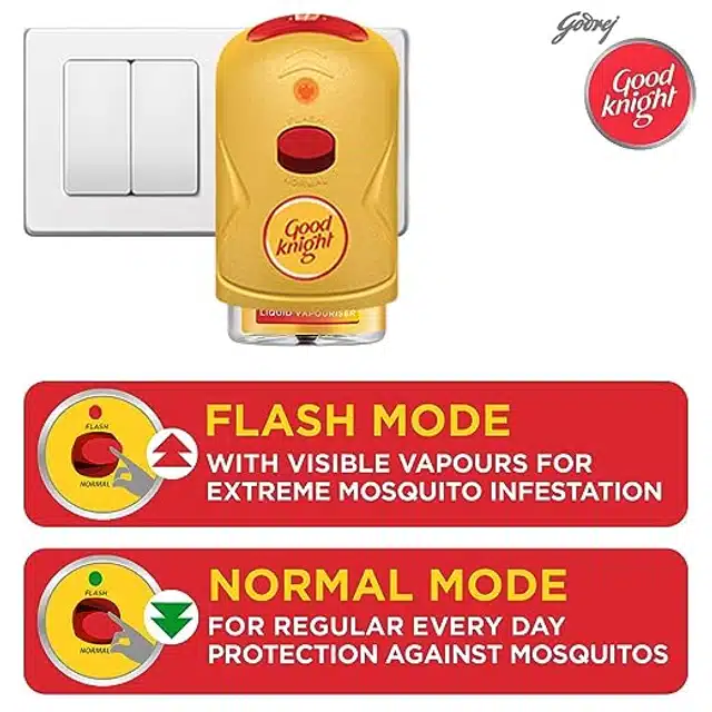 Good Knight Gold Flash Liquid Vapourizer Mosquito Repellent Combo Pack| Machine + 3 Refills (45ml Each)