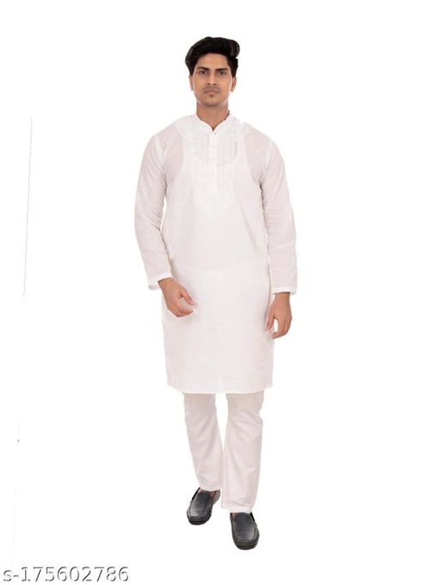 Cotton Blend Kurta for Men (White, M)