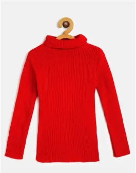 Woolen Solid High Neck Sweater for Girls (Red, 12-18 Months)