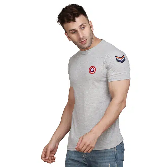 Men Solid Round Neck T-shirt (Grey, L) (RSC-40)