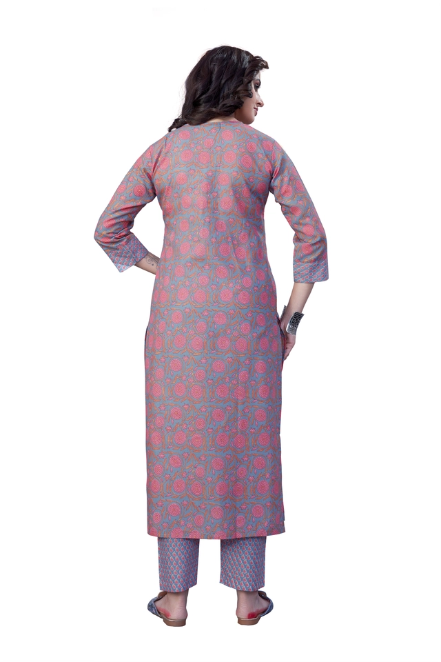 Cotton Blend Solid Kurta with Bottomwear for Women (Multicolor, S)