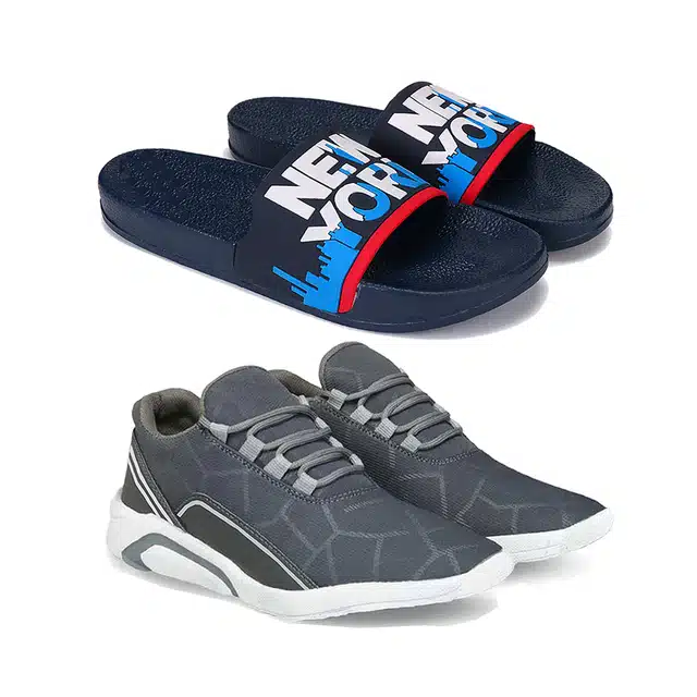 Combo of Men's Flip Flop & Sports Shoes (Pack of 2) (Multicolour, 9)