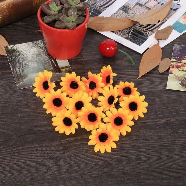 Artificial SunFlowers Bunches for Diwali Decoration (Yellow, Pack of 50)