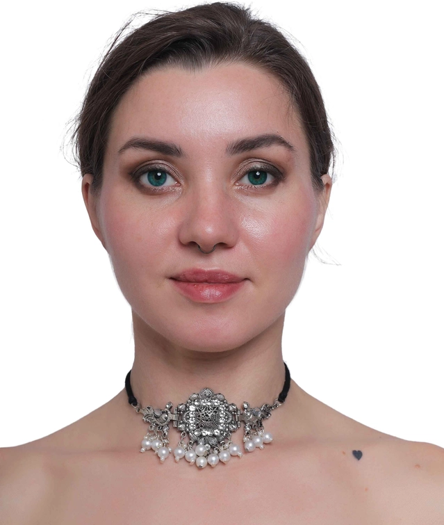 Designer Necklace with Earrings Set for Women & Girls (White, Set of 1)