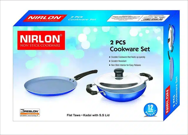 Aluminium Non Stick Pot & Pan Utensil Set (Blue, Set of 2)