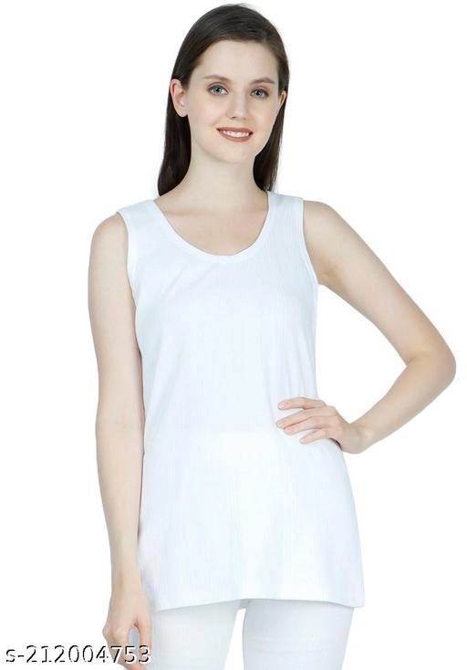 Cotton Blend Thermal Tops for Women (White, M)