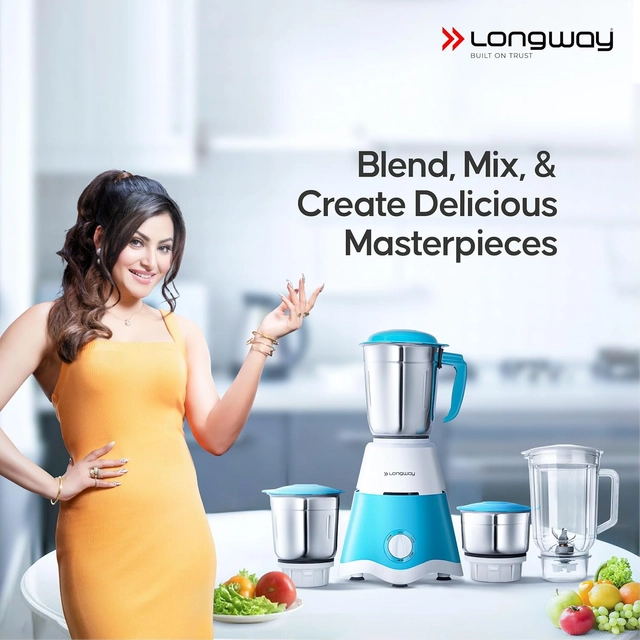 LONGWAY Super Dlx Juicer Mixer Grinder (750 W, 4 Jars, White & Blue)