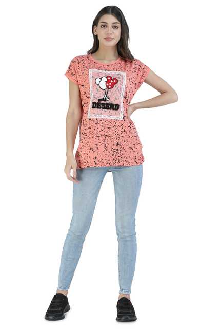 Fosty Women's Stylish T-Shirts (Peach, S) (ADE-472)