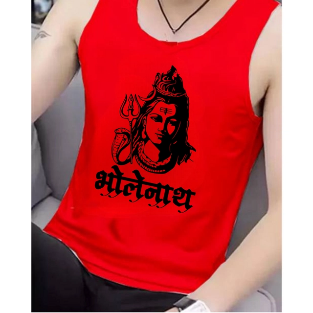 Polycotton Printed Gym Vest for Men (Red, S)