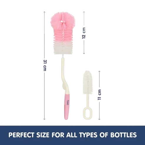 Combo of Nipple & Bottle Cleaning Brushes (Pink & White, Set of 2)