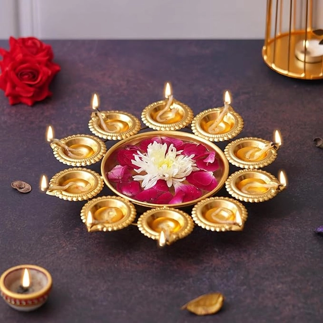 MAGIC PLUS Urli Bowl with 10 Diyas