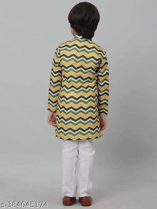 Cotton Blend Kurta with Pyjama for Boys (Yellow & White, 1-2 Years)