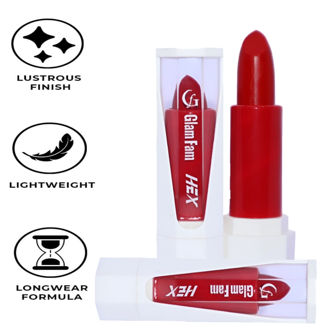 Glam Fam Smudge Proof Creamy Ultra Matte Long Lasting Lipstick (Ruby Red)