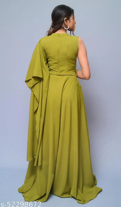 Crepe Solid Gown for Women (Olive, XS)