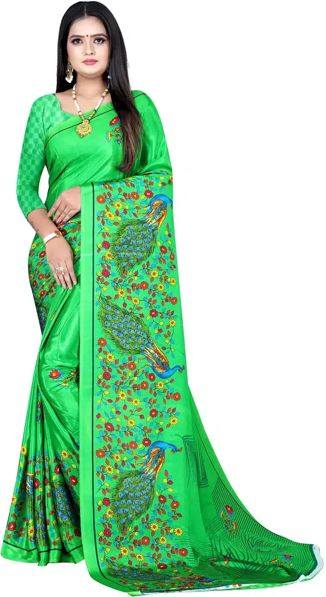 Crepe Printed Saree for Women (Green, 6.3 m)