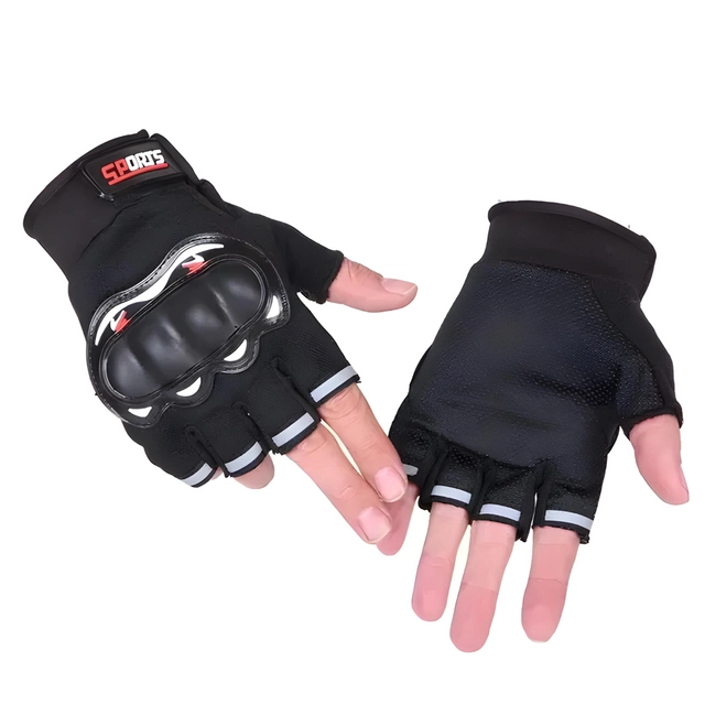 Polyester Half Finger Riding Gloves for Men (Black, Set of 1)