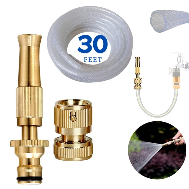 Hose Nozzle with 30 Feet Pipe & Fitting Kit (Multicolor, Set of 1)